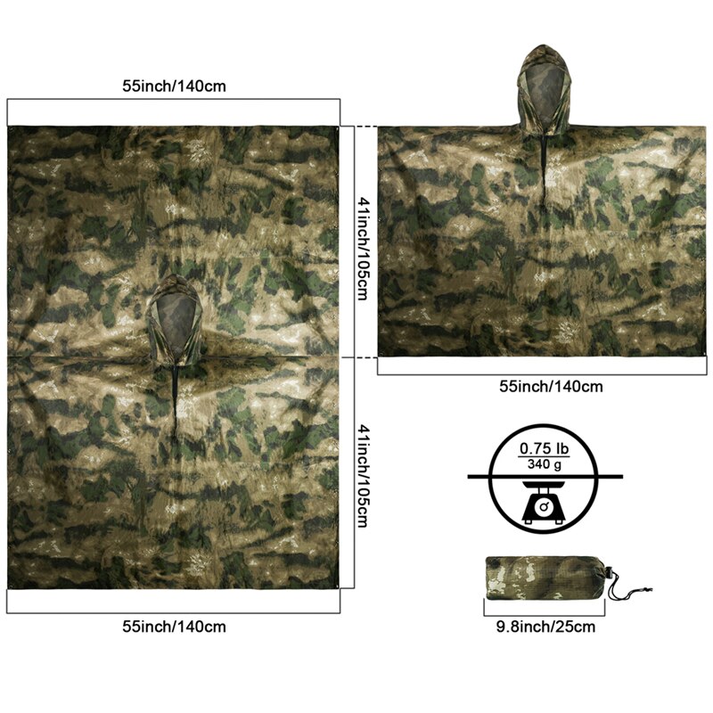 MENFLY ATFG Moss Camouflage ยุ - Emergency Poncho Rain บทวิจารณ์และราคา